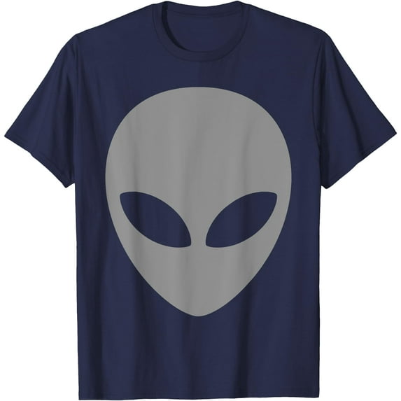 Big Grey Alien Head Unisex T-Shirt for Men Women Kids,Navy Color,Size L