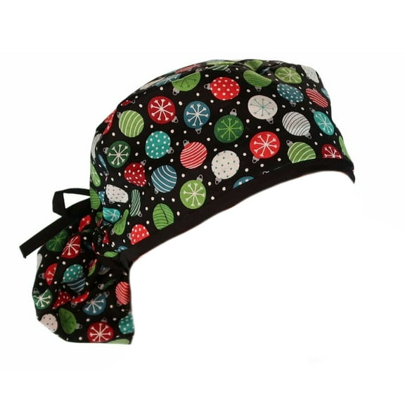 Big Hair Bouffant Holiday Christmas Colorful Ornaments Scrub Cap