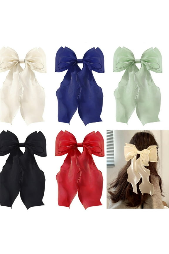 Big Hair Bows Satin Ribbons Bow Hair Clips, Oversized Long Tail Hair Bow Cute Hair Accessories for Women Girls