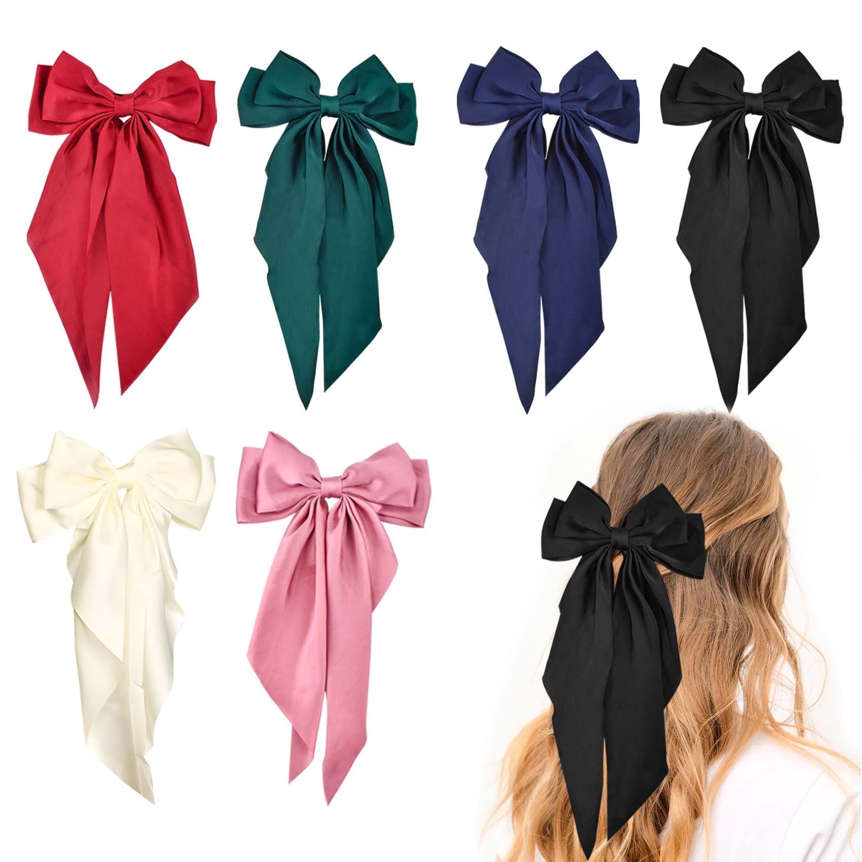 Big Hair Bows for Women, 6pcs Silky Satin Bow Hair Clips  display picture 2