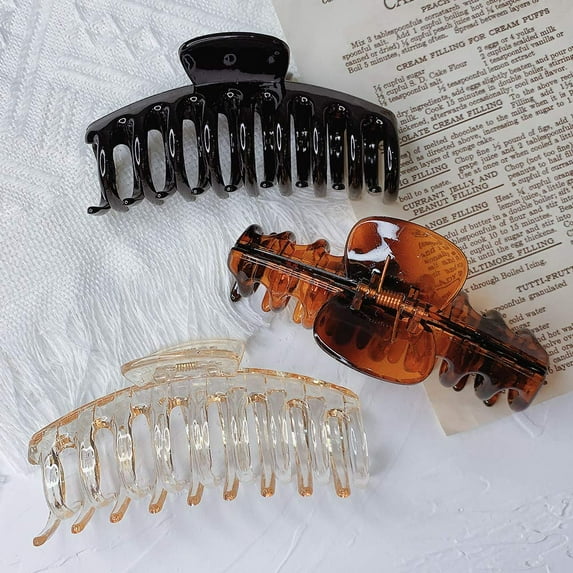 Big Hair Claw Clips 4.3 Inch Nonslip Large Claw Clip for Women and Girls Thin Hair, 3 pcs Matte Plastic Strong Hold Hair Clips for Thick Hair, 3 Color Available