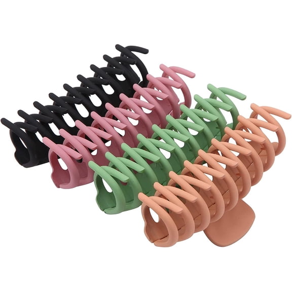 Big Hair Claw Clips 4 Inch Nonslip Large Claw Clip for Women and Girls Thin Hair, Strong Hold for Thick Hair, 4 Color Available nude pink, black, olive green, light khaki (4 Packs) (pink)