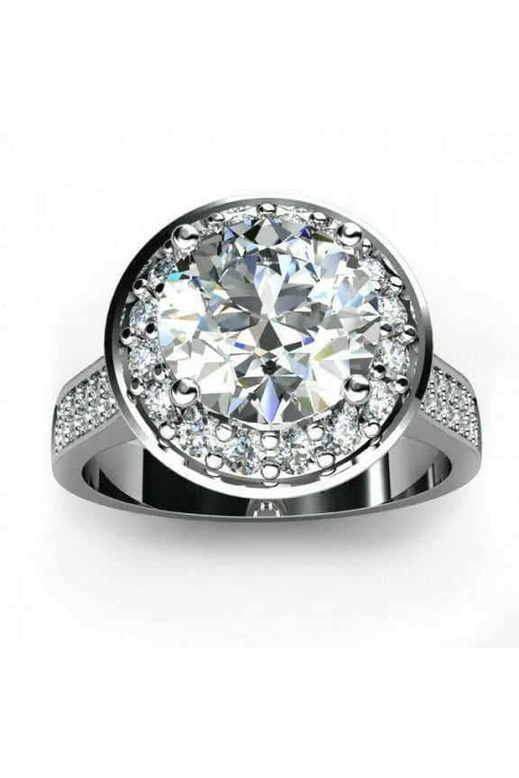 Big Halo Diamond Pave Set Wedding Ring 2.2 Ct Round Diamond 14K White Gold Over