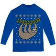 thumbnail image 1 of Big Hanging Sloth Ugly Christmas Sweater Youth Long Sleeve T Shirt Royal YSM, 1 of 1