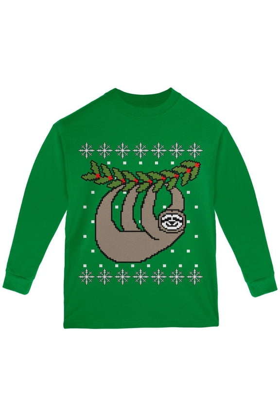Big Hanging Sloth Ugly Christmas Sweater Youth Long Sleeve T Shirt