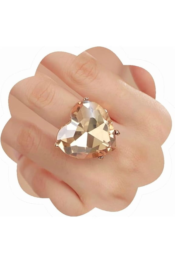 Big Heart-Shaped Ring for Women Artificial Crystal Rhinestone Band Rings