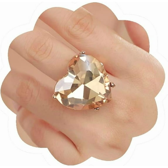 Big Heart-Shaped Ring for Women Artificial Crystal Rhinestone Band Rings