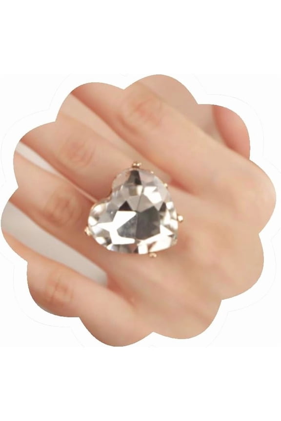Big Heart-Shaped Ring for Women Artificial Crystal Rhinestone Band Rings