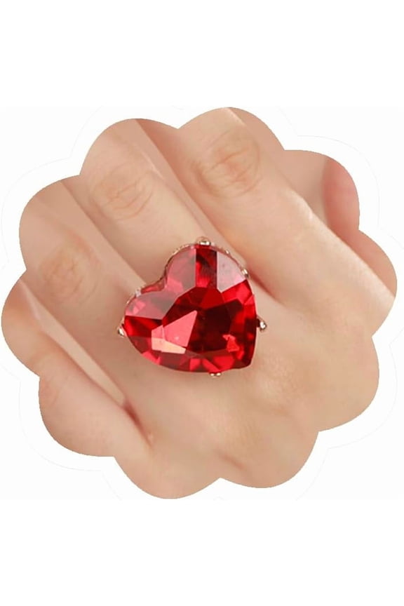 Big Heart-Shaped Ring for Women Artificial Crystal Rhinestone Band Rings