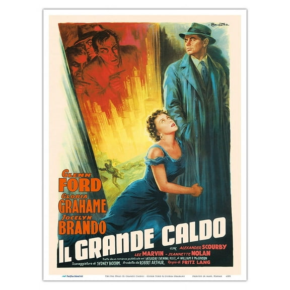 The Big Heat (Il Grande Caldo) - Starring Glenn Ford & Gloria Grahame - Vintage Italian Film Movie Poster by Anselmo Ballester c.1953 - Master Art Print (Unframed) 9in x 12in