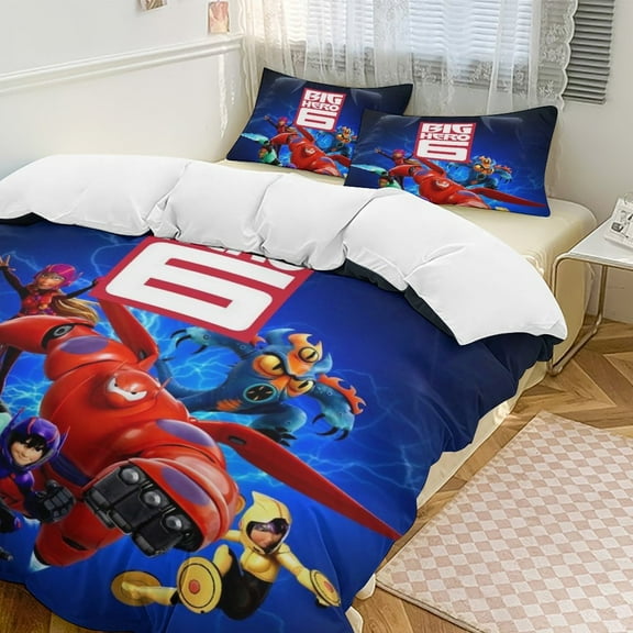 Big Hero 6 Baymax Bedding Set Novelty Pattern Soft Microfiber Comforter Set 3 Pieces 1 Duvet Cover 2 Pillow Shams Full-79"x90"