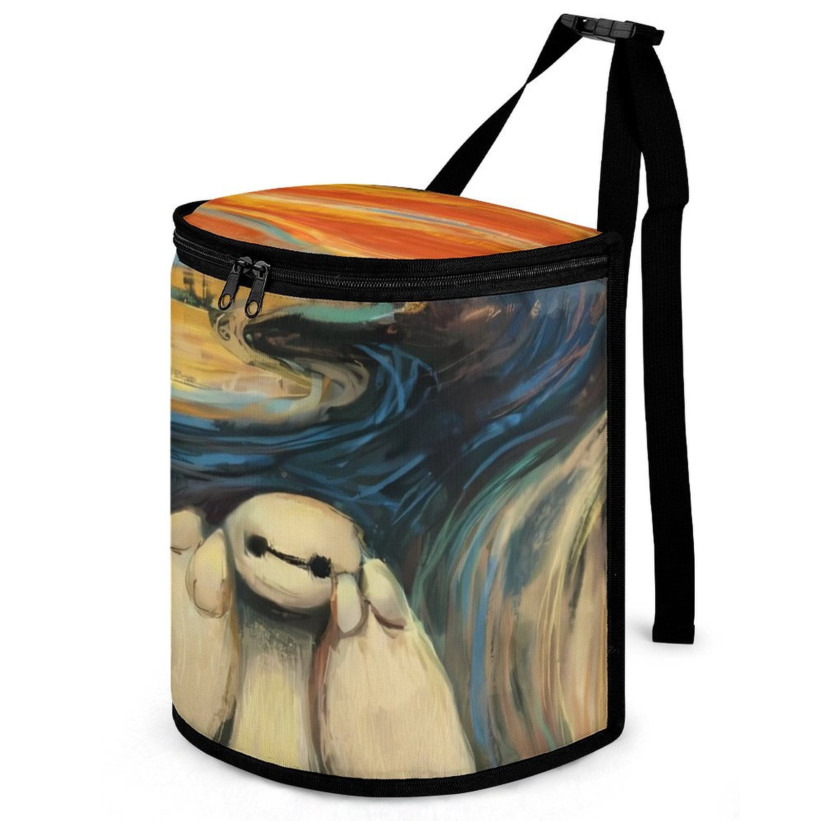 Frog & Mushroom Print Car Trash Can - Portable Auto Garbage Bin With Adjustable Straps For SUV, Truck, Sedan
