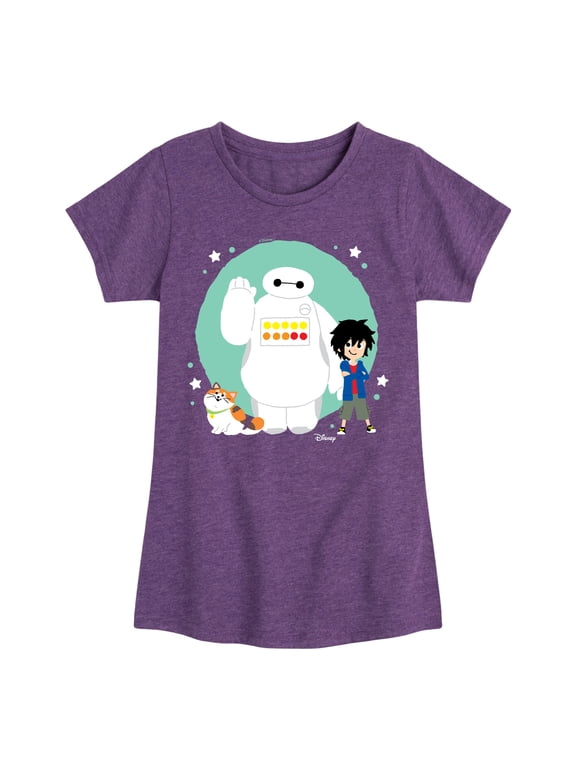 - Baymax, Hiro, and Mochi Girls' Fitted Short Sleeve Graphic T-Shirt
