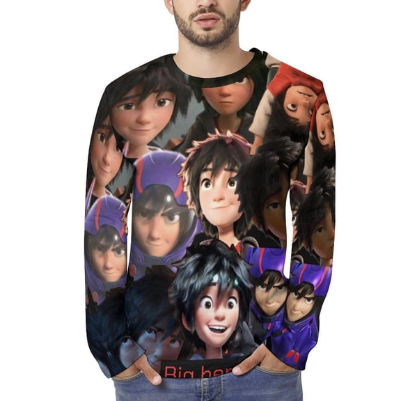 Big Hero 6 Baymax Long Sleeve Shirts for Men Trendy Streetwear Crew Neck Tops Full Print Funny Graphic T-Shirt L