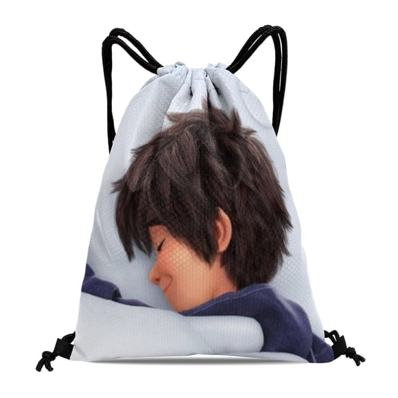 Big Hero 6 Gym Drawstring Backpack:Waterproof design, ideal for hiking, yoga, swimming, travel, beach, and shopping, measuring 15.7*17.7 inches.