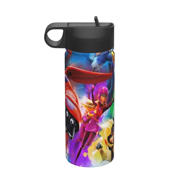 Big Hero 6 The Series Kids Insulated Water Bottle With Straw - 18 Oz Stainless Steel Double Wall Vacuum Cup, Leakproof, Bpa Free, Suitable For Boys And Girls