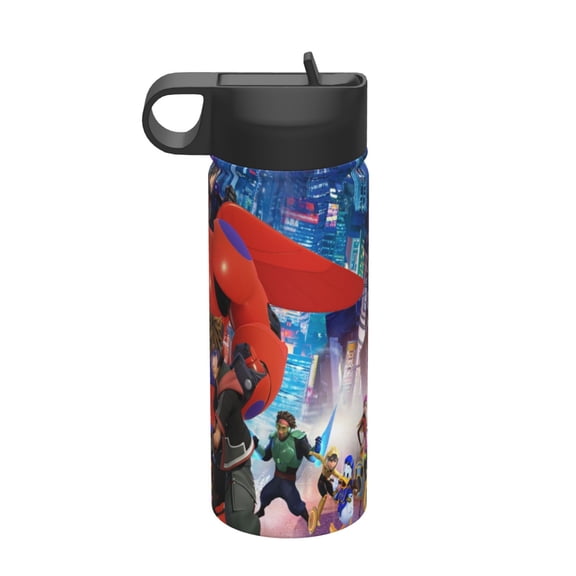 Big Hero 6 The Series Kids Insulated Water Bottle With Straw - 18 Oz Stainless Steel Double Wall Vacuum Cup, Leakproof, Bpa Free, Suitable For Boys And Girls