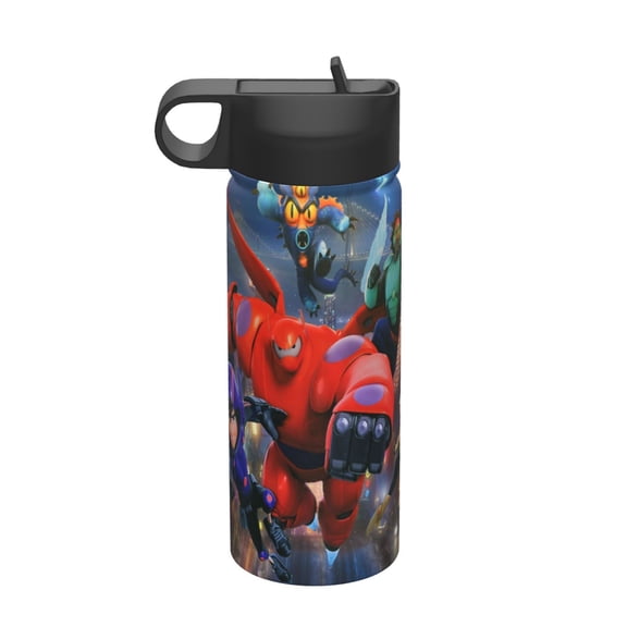 Big Hero 6 The Series Kids Insulated Water Bottle With Straw - 18 Oz Stainless Steel Double Wall Vacuum Cup, Leakproof, Bpa Free, Suitable For Boys And Girls