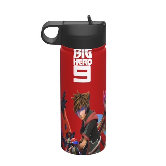 Big Hero 6 The Series Kids Insulated Water Bottle With Straw - 18 Oz Stainless Steel Double Wall Vacuum Cup, Leakproof, Bpa Free, Suitable For Boys And Girls