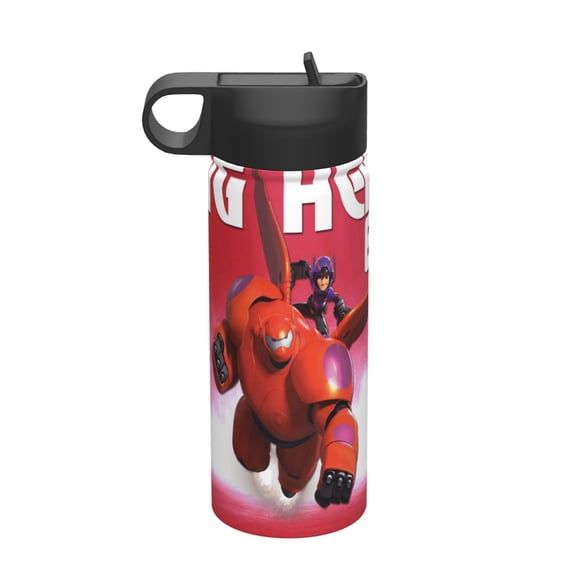 Big Hero 6 The Series Kids Insulated Water Bottle With Straw - 18 Oz Stainless Steel Double Wall Vacuum Cup, Leakproof, Bpa Free, Suitable For Boys And Girls