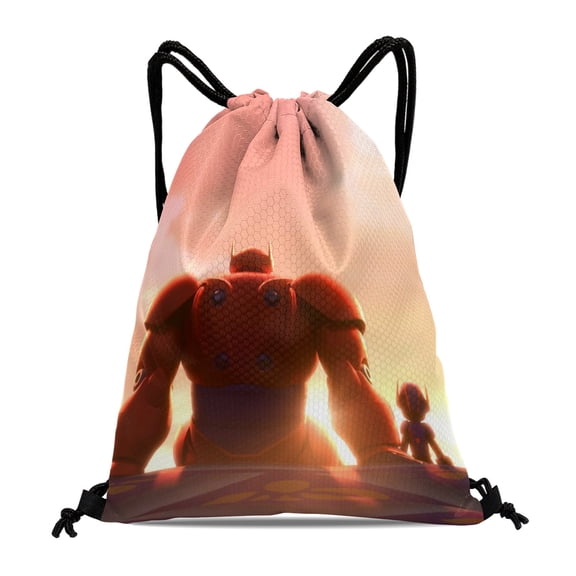 Big Hero 6 Waterproof Drawstring Sack:Perfect for fitness, hiking, swimming, travel, beach, and shopping, sized at 15.7*17.7 inches.