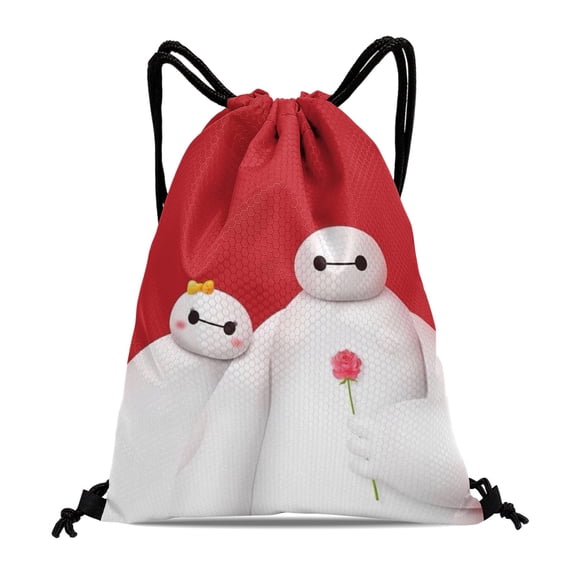 Big Hero 6 Waterproof Drawstring Sack:Perfect for fitness, hiking, swimming, travel, beach, and shopping, sized at 15.7*17.7 inches.