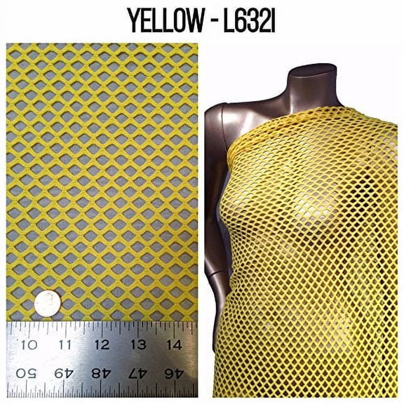 Big Hole Diamond Mesh on Stretch Polyester Spandex Fabric by The Yard (Yellow)