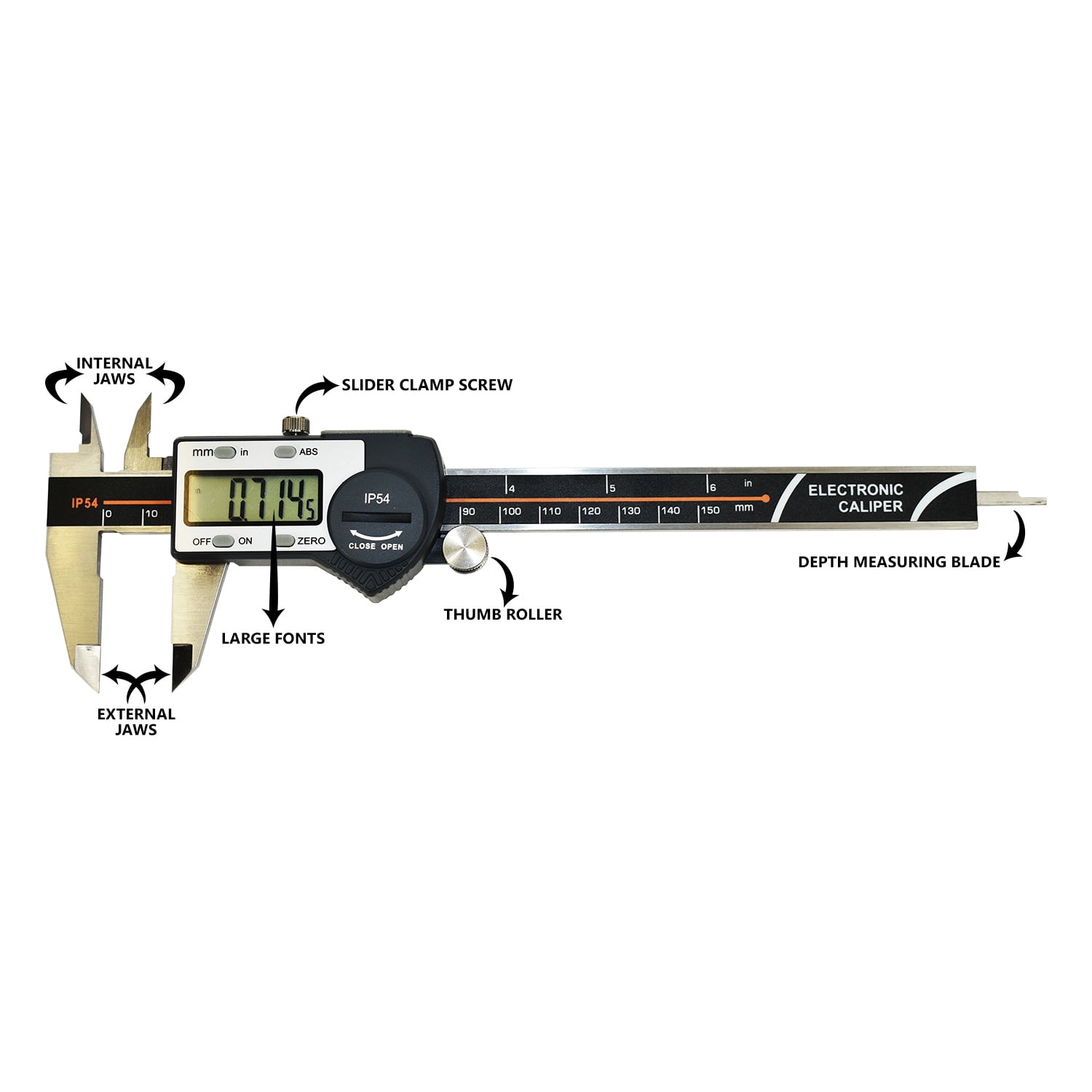 Big Horn 19202Q 0-6 Inch/150mm Stainless Steel Digital Caliper- IP54 Waterproof with LCD Screen