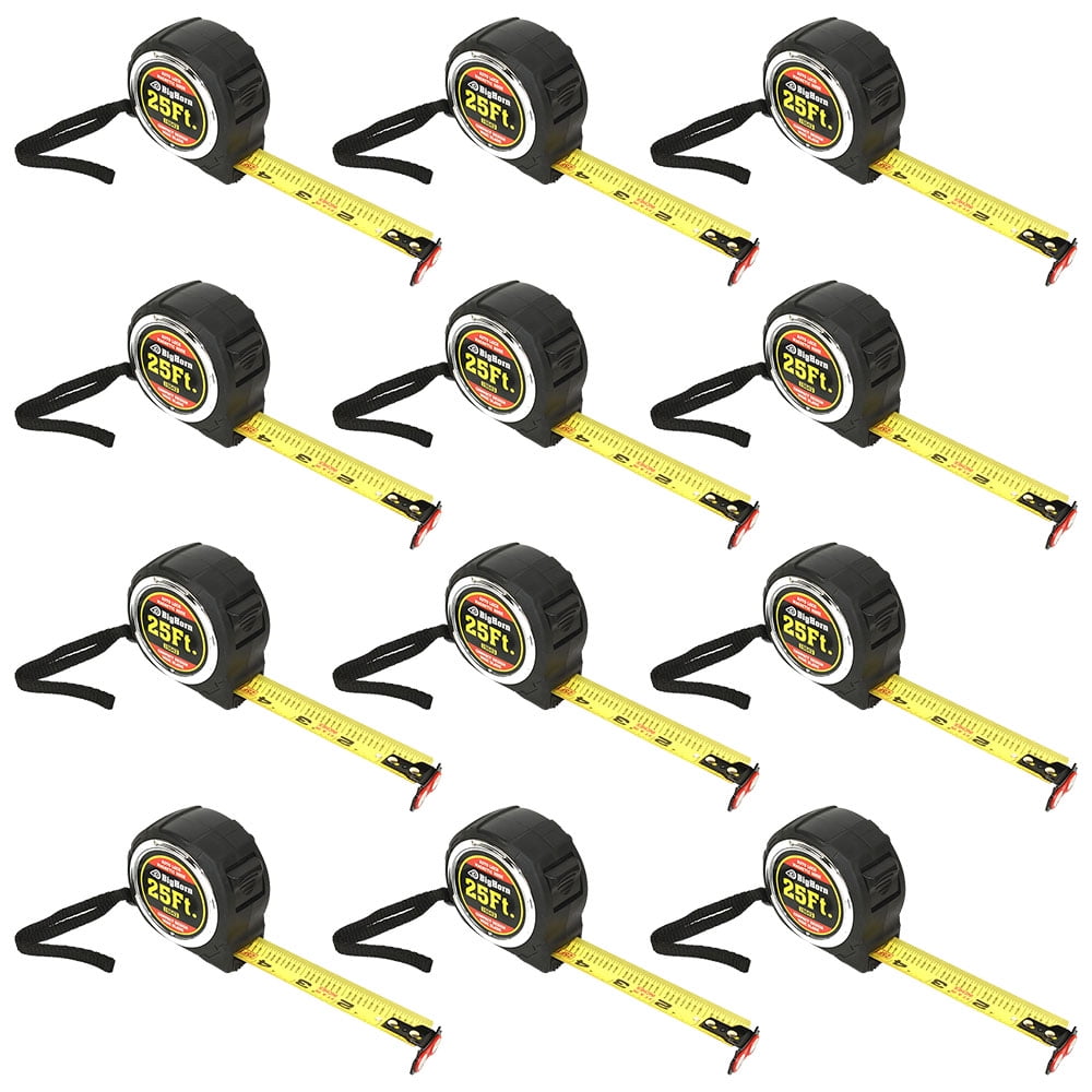 Big Horn 19643-12Pk 25 Ft. Compact Auto Lock Tape Measure With Magnetic Hook - Pack of 12
