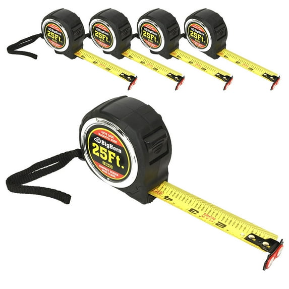 Big Horn 19643-5Pk 25 Ft. Compact Auto Lock Tape Measure With Magnetic Hook - Pack of 5