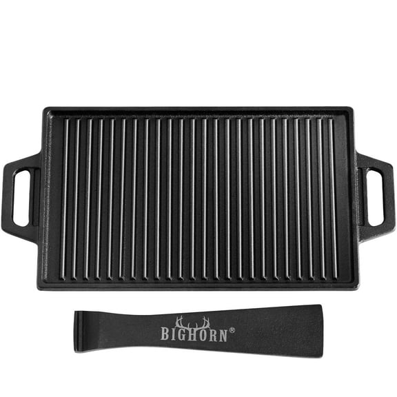 Big Horn Outdoor Reversible Cast Iron Grill and Griddle Plate Pan Set