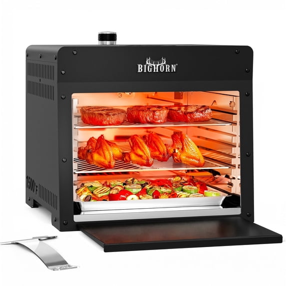 Big Horn Outdoors 1500°F Infrared Steak Grill - Portable Propane Gas Grill, Quality Searing, 16-Inch, Black