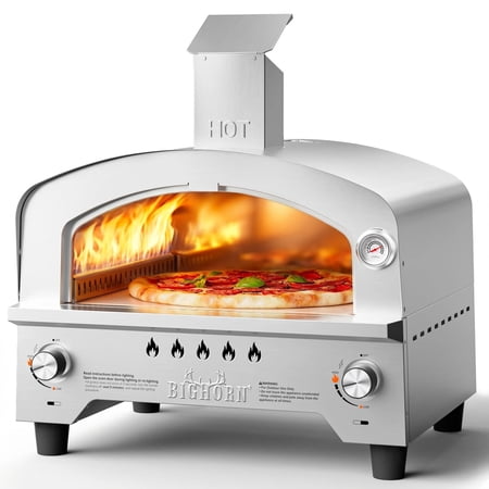 Big Horn Outdoors 15'' Gas Pizza Oven, Dual Burner Propane Pizza Oven, Stainless Steel