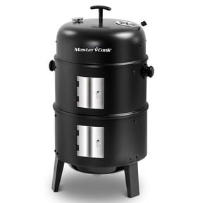 Master Cook Vertical 16" Steel Charcoal Smoker Grill, Heavy Duty 4 in 1 Fire Pit with built-in Thermometer & Adjustable Vent System Black
