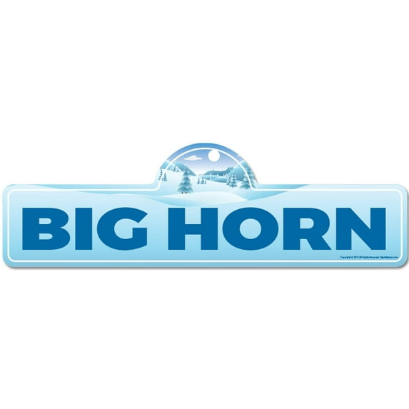 Big Horn Street Sign | Indoor/Outdoor | Skiing Skier Snowboarder Décor for Ski Lodge Cabin Mountian House | SignMission personalized gift