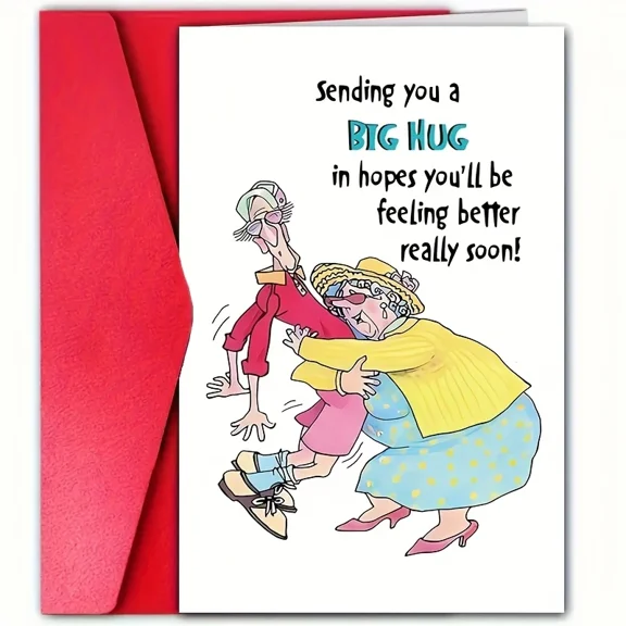 Big Hug Greeting Card Cheerful Illustration for Get Well Soon Blank Inside, Envelope Included Perfect for Encouraging Friends and Family