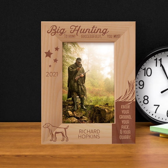 Big Hunting To Hunt Successfully, You Must Personalized Wooden Frame 4" x 6" Brown (Vertical)