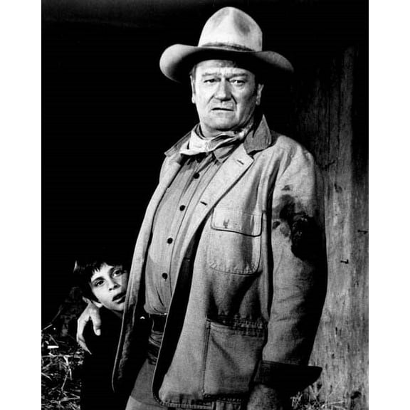 Big Jake 1971 John Wayne puts protective arm around Ethan Wayne 24x36 inch poster