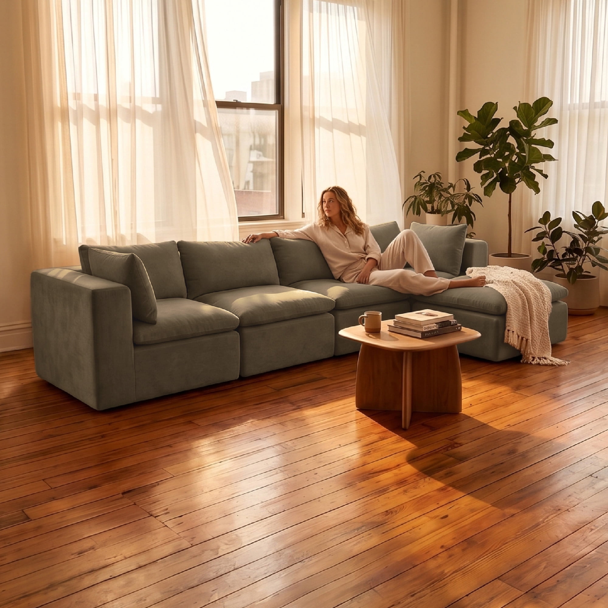 Big Joe Averra Sectional Couch for Living Room, 5 Piece Sofa, Misty Gray