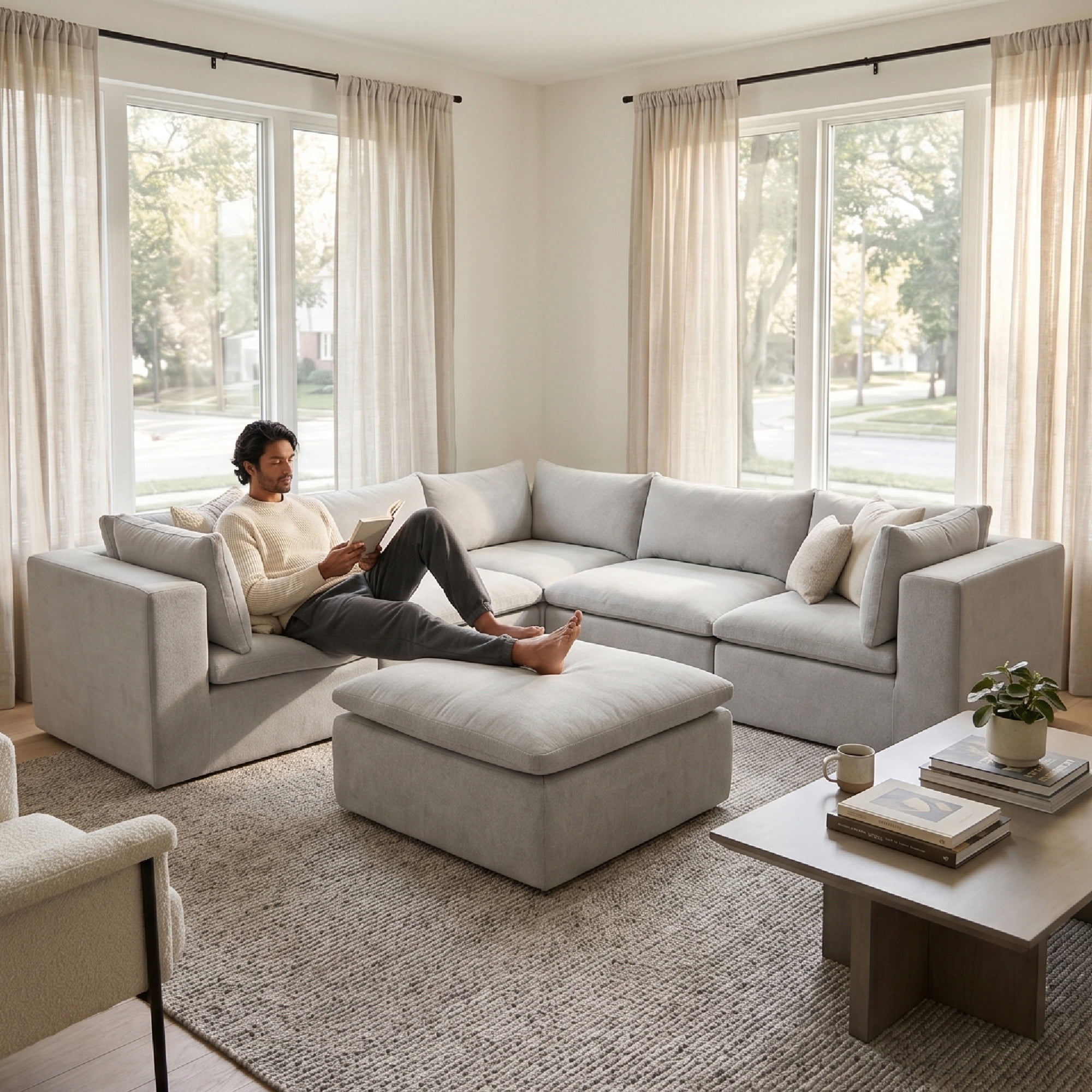 Big Joe Averra Sectional Couch for Living Room, 6 Piece Sofa, Cottage Gray
