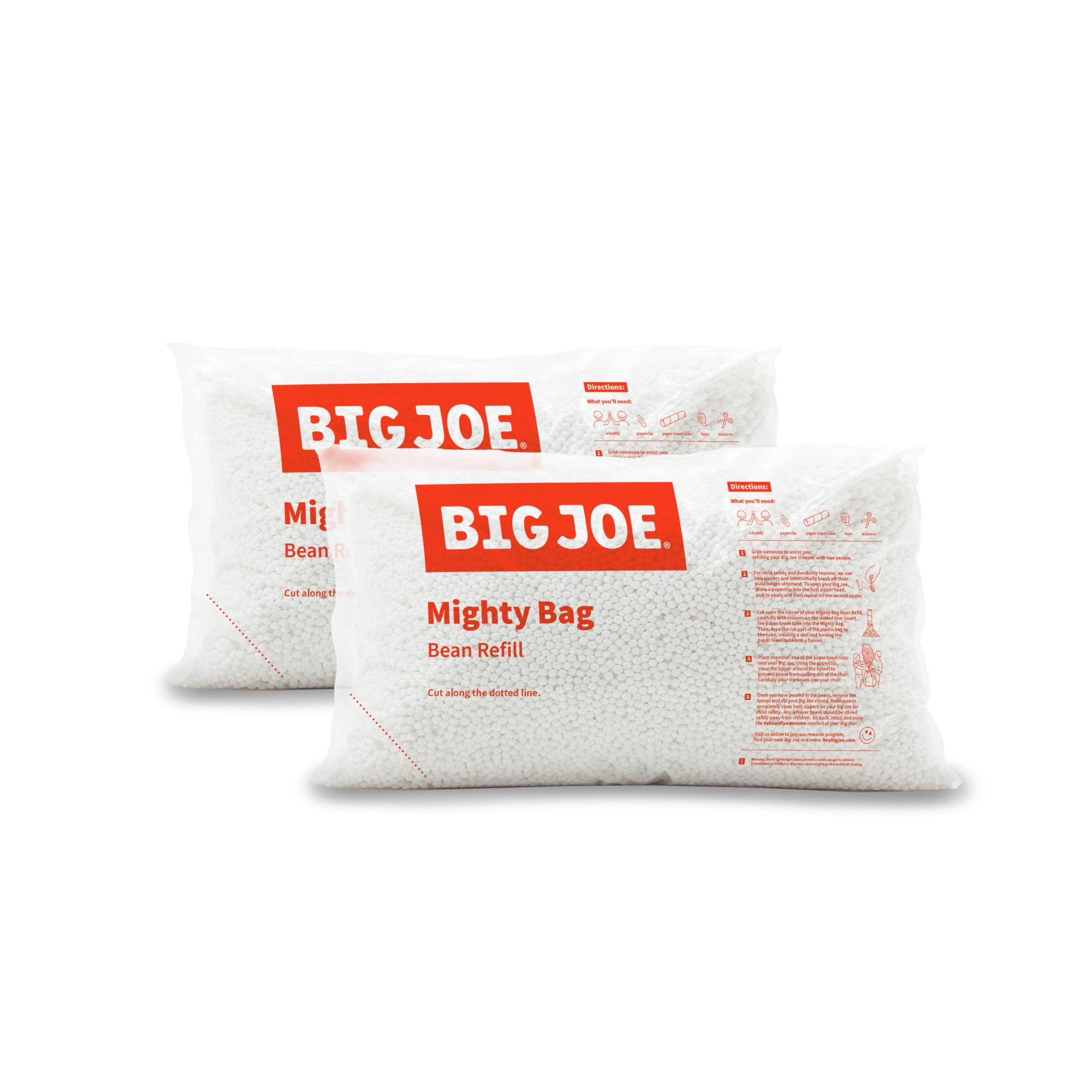 Supreme Bean Foam Filling Bean Bag Refill for Bean Bags, Loungers, and Pool Floats, 100L - 2pk, White with EZ-Pour Zipper Spout