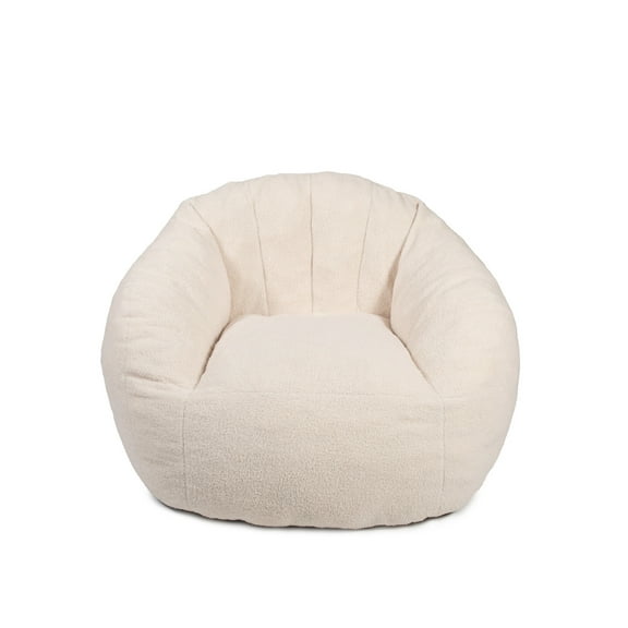 Big Joe Cloudberry Bean Bag Chair, Foam-Filled Structured Seat, Teddy Boucle, Icing, Adults