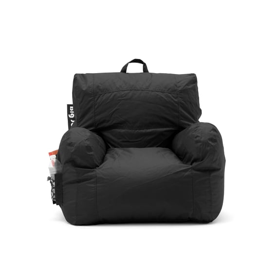 Big Joe Dorm Bean Bag Chair with Drink Holder and Pocket for Teens and Kids, Stretch Limo Black, Durable Easy-Clean Polyester Nylon Blend, 3 foot Gaming and Reading Nook Seat, Refillable
