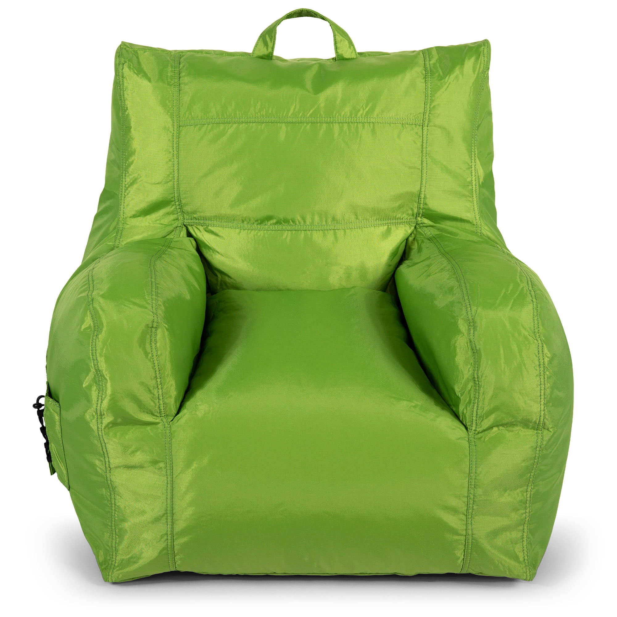 Big Joe Dorm Bean Bag Chair with Drink Holder and Pocket for Teens and Kids, Spicy Lime, Durable Easy-Clean Polyester Nylon Blend, 3 foot Gaming and Reading Nook Seat, Refillable