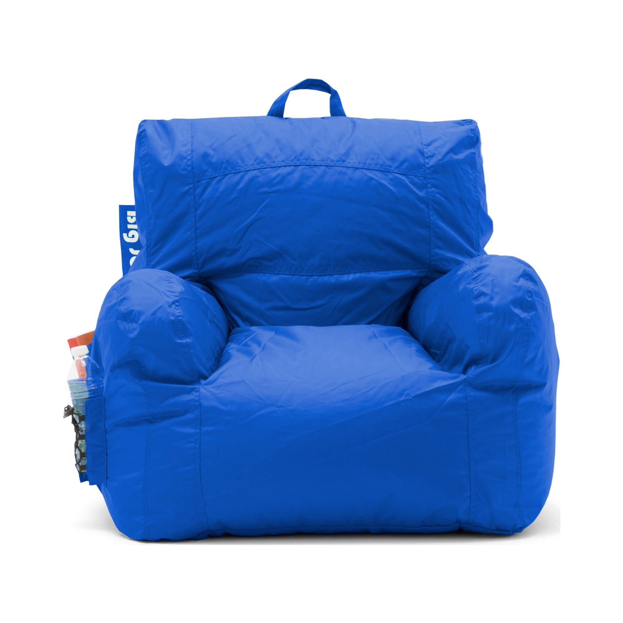 Sapphire Blue Polyester Dorm Bean Bag Chair with Drink Holder and Pocket