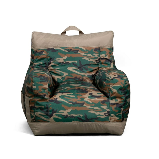 Big Joe Dorm Bean Bag Chair with Drink Holder and Pocket, Woodland Camo