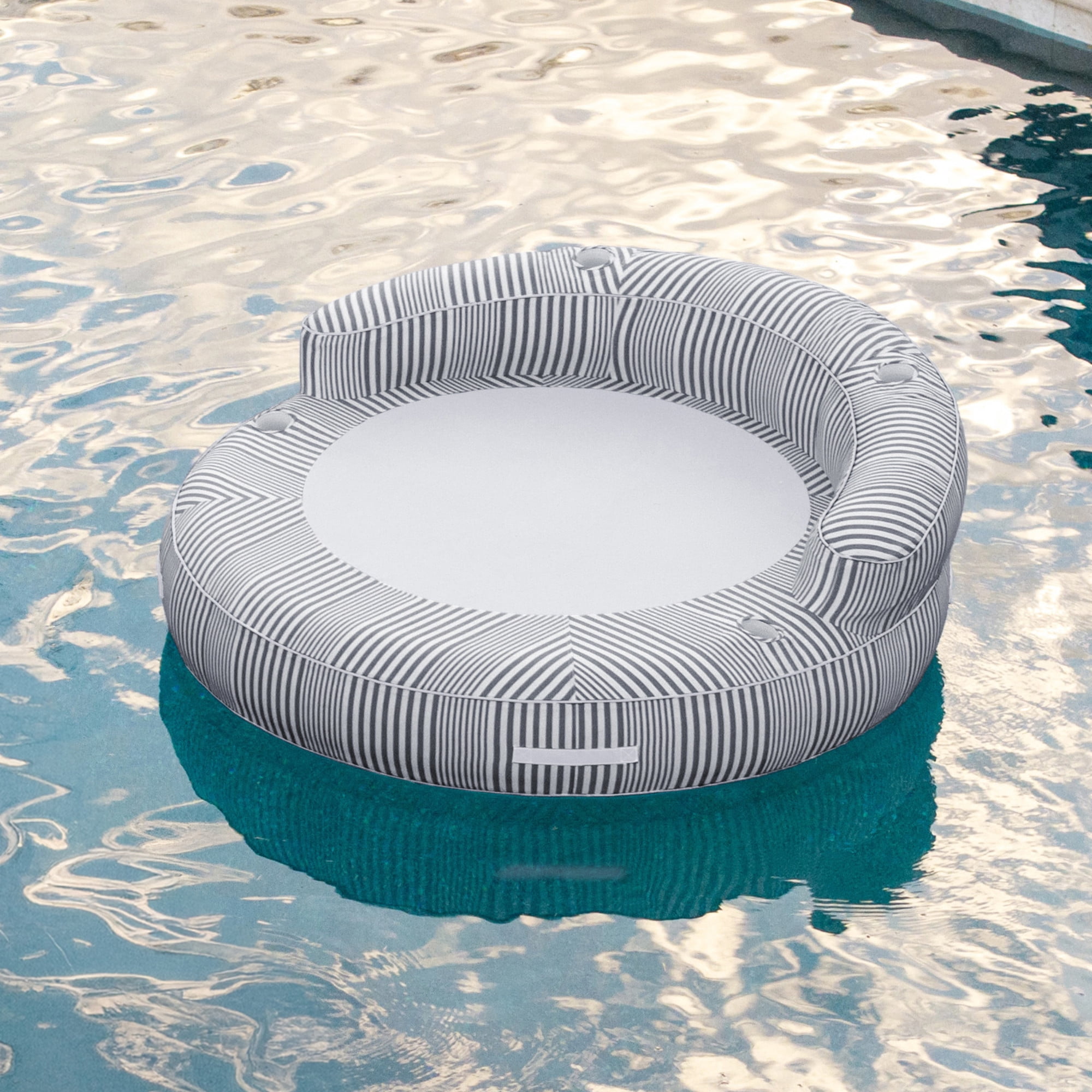 Big Joe Dryside Island Inflatable Pool Float for Adults, Fade Resistant Olefin Fabric Inflatable Raft, Shoreline Gray, 6 feet Round