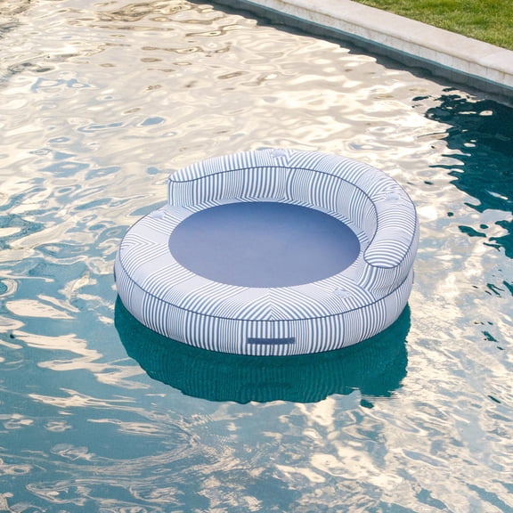 Big Joe Dryside Island Inflatable Pool Float for Adults, Fade Resistant Olefin Fabric Inflatable Raft, Weekend Navy, 6 feet Round