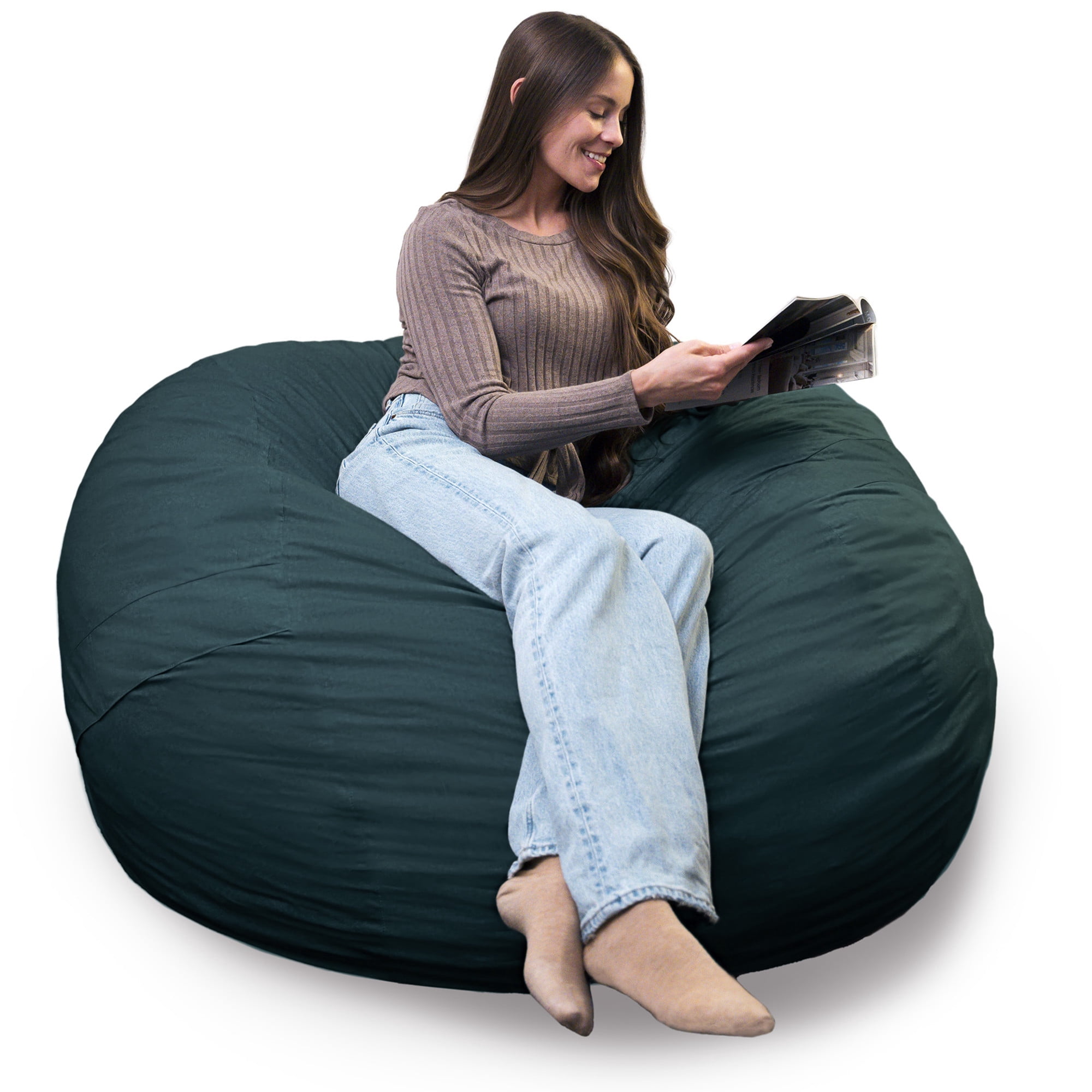 Big Joe Fuf 5Ft Oversized Foam Bean Bag Chair for Kids, Teens, Adults, Deep Sea Velveteen, Durable Woven Polyester, 5 foot Large Reading and Gaming Seat