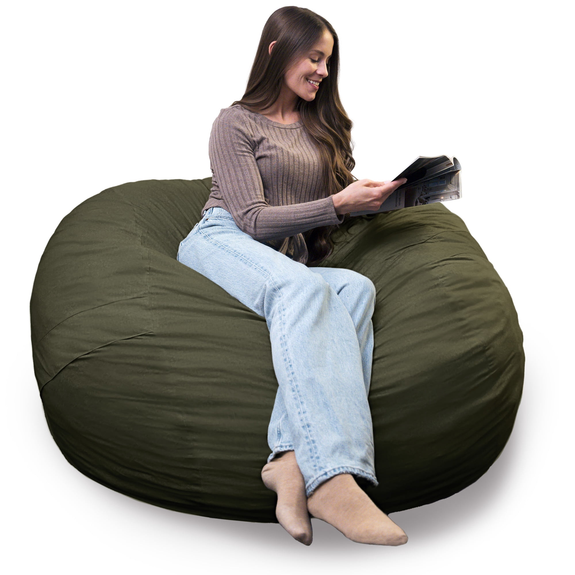 Big Joe Fuf 5Ft Oversized Foam Bean Bag Chair for Kids, Teens, Adults, Forest Green Velveteen, Durable Woven Polyester, 5 foot Large Reading and Gaming Seat